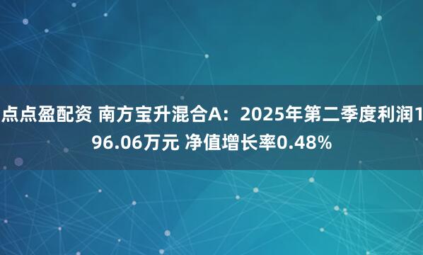 点点盈配资 南方宝升混合A：2025年第二季度利润196.06万元 净值增长率0.48%